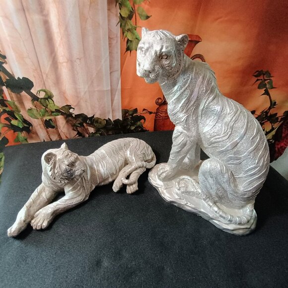 Other - EUC: Silver Stunning Tiger Sze see decription Statues Home Decor Set of 2